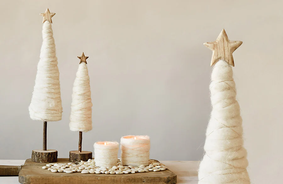 Fluffy Wool Christmas Trees, Set of 2
