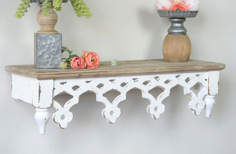 White Wooden Scalloped Edge Wall Shelf