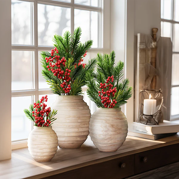 Natural Wooden Gourd Pots, Set of 3