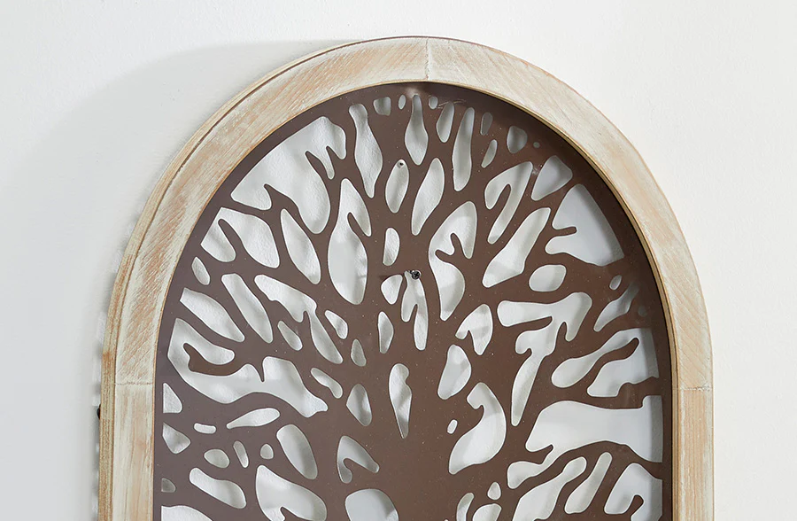 Wooden Framed Metal Tree Wall Decor