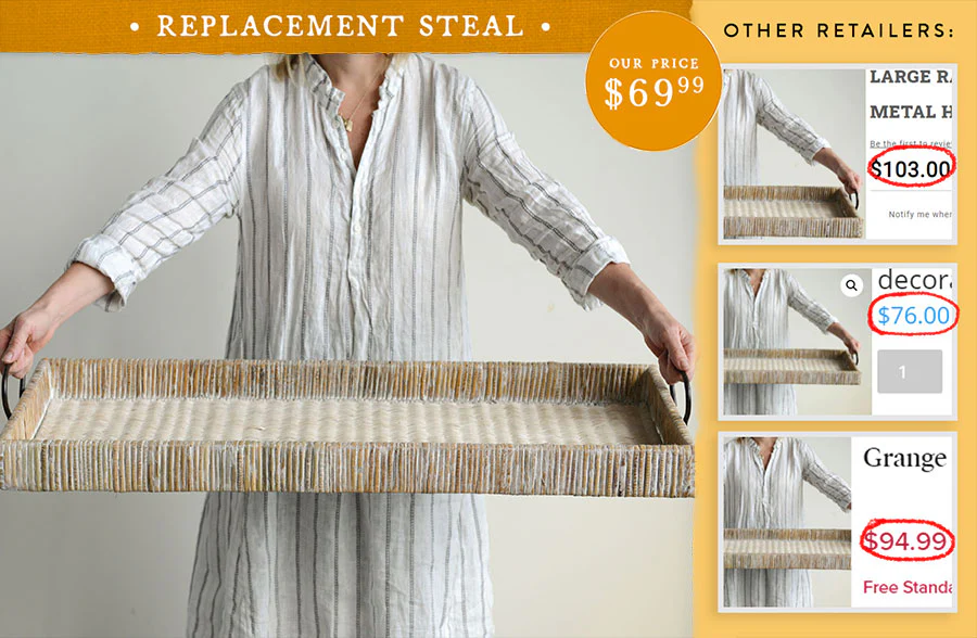 Oversized Natural Rattan Tray with Metal Handles