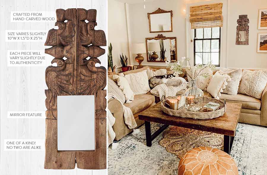 FOUND Hand-Carved Wood Banister Molding Wall Mirror