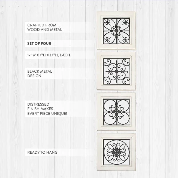 Assorted Wooden Framed Metal Wall Art, Set of 4