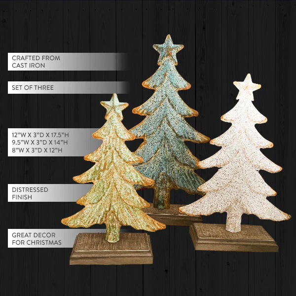 LARGE Distressed Cast Iron Christmas Trees, Set of 3