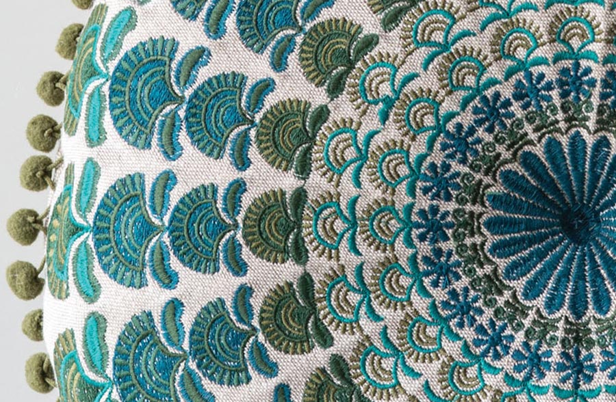 Chambray Pillow with Pom Poms