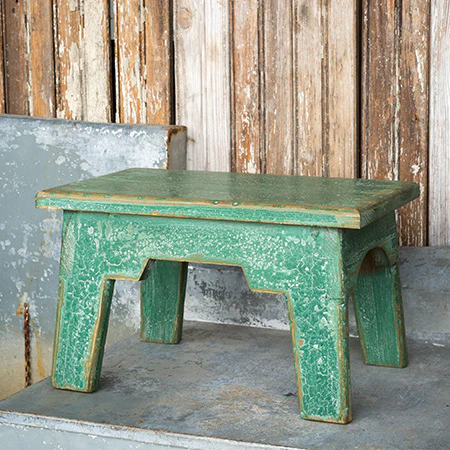 Distressed Antique Green Bed Stool