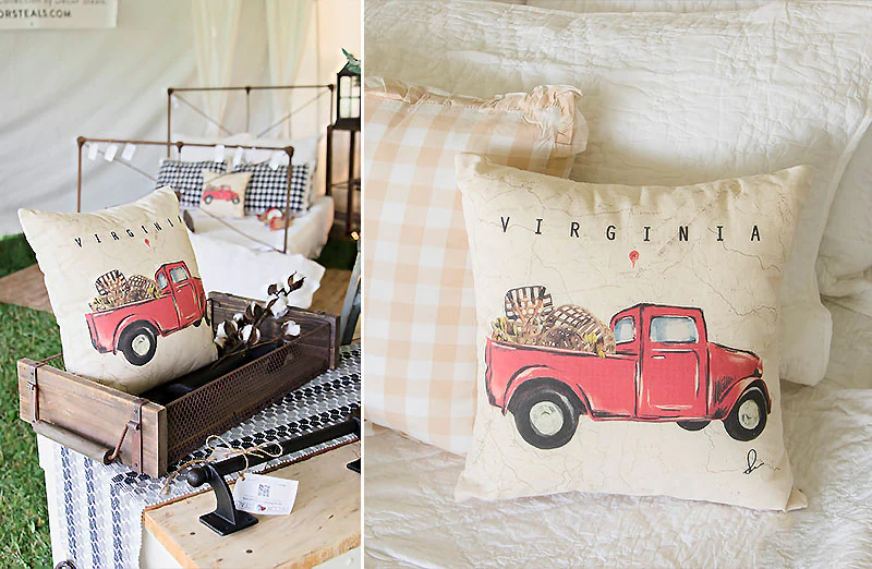 Feedsack Red Truck Pillow