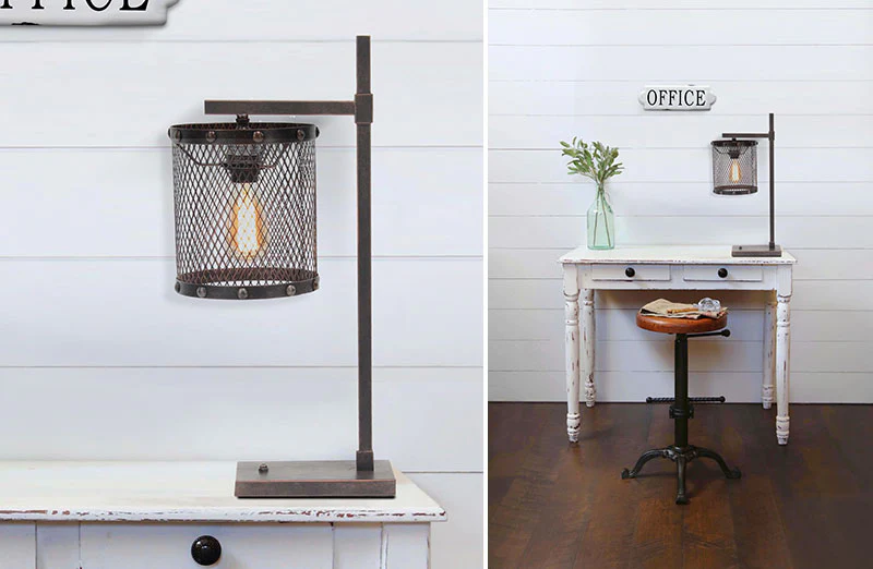 Rustic Caged Overhanging Desk Lamp