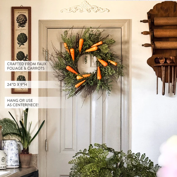 Faux Carrot and Foliage Easter Wreath