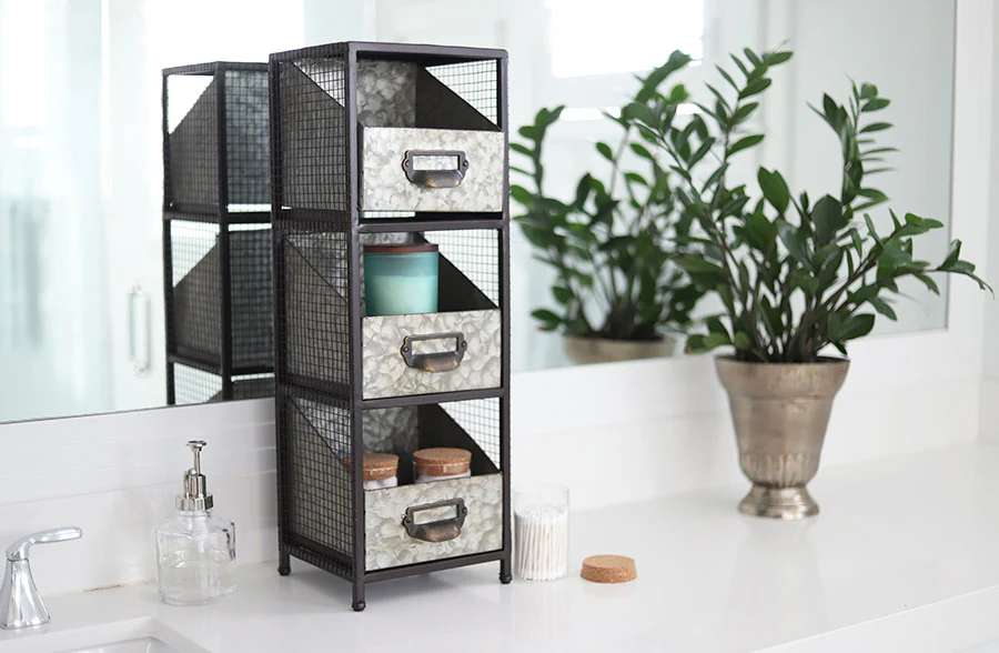 Galvanized Metal Triple Drawer Organizer