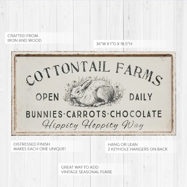 36 Inch Vintage Inspired Cottontail Farms Bunny Art