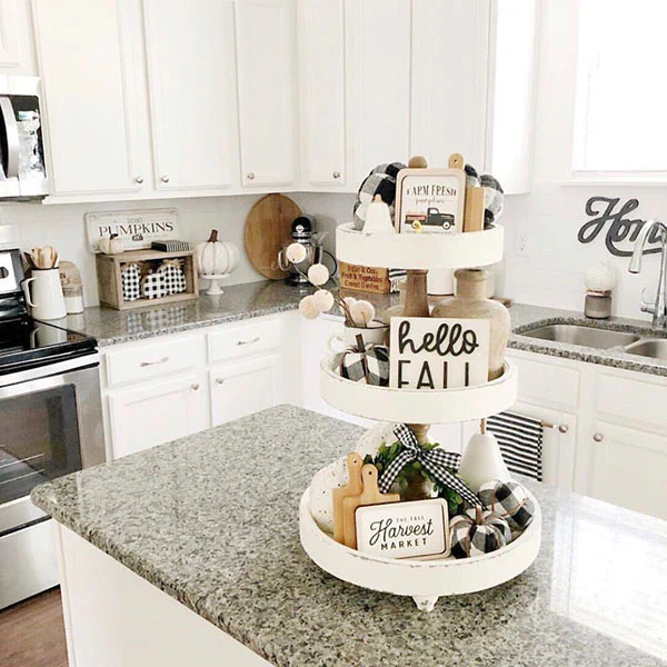 Distressed White Wood Tiered Tray