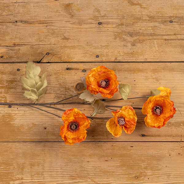 Lifelike Orange Poppy Spray, Set of 4 Stems