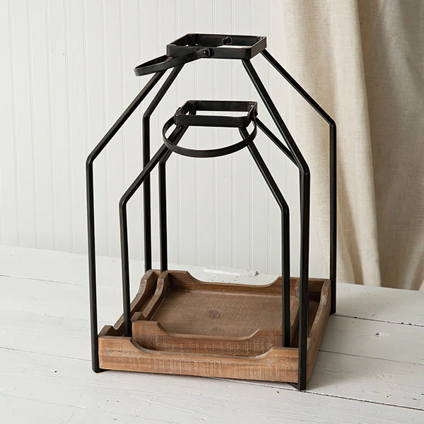 Metal and Wood Lanterns, Set of Two