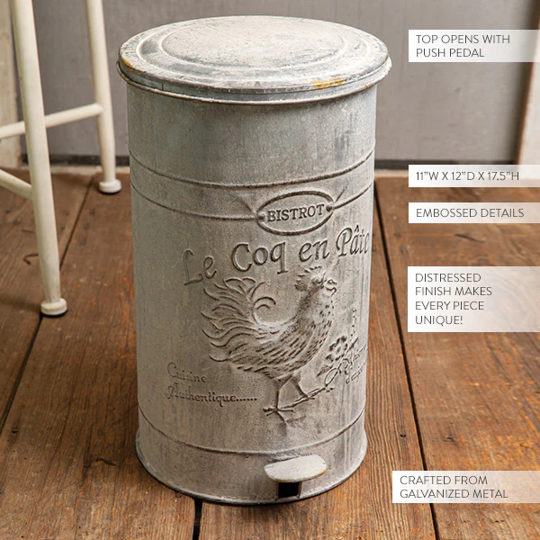 Galvanized Rooster Flip Lid Waste Bin