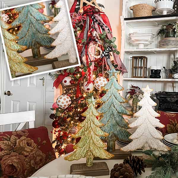 LARGE Distressed Cast Iron Christmas Trees, Set of 3