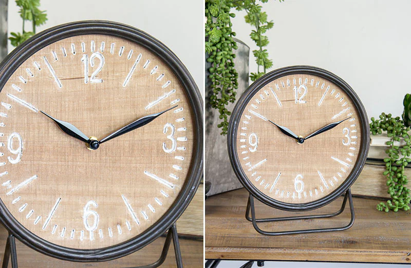 Rustic Wood and Metal Table Clock