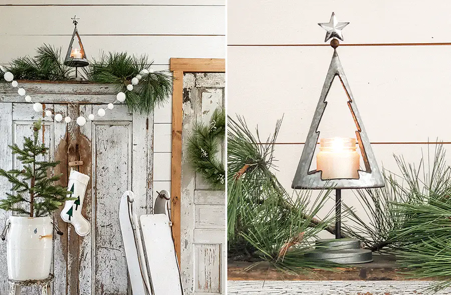 Galvanized Christmas Tree Candle Holder