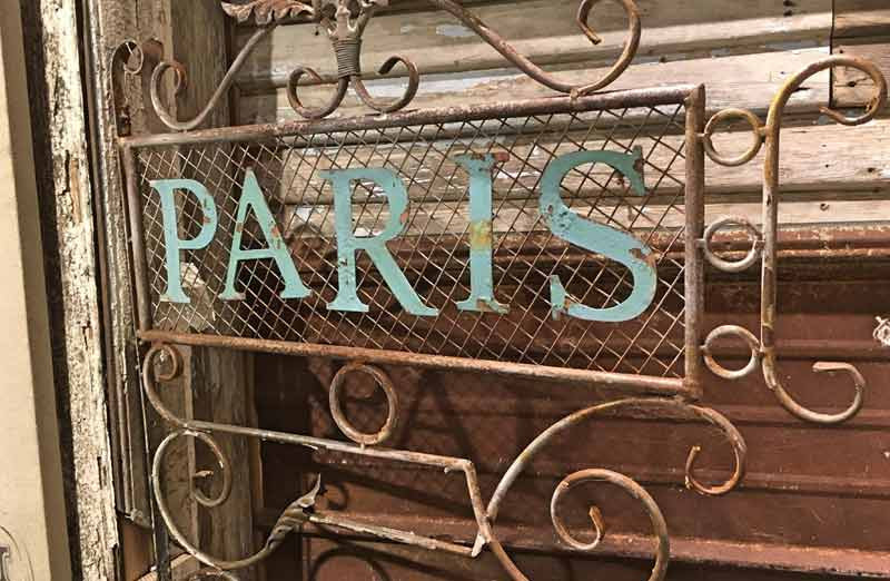 Antique Blue Metal Paris Sign