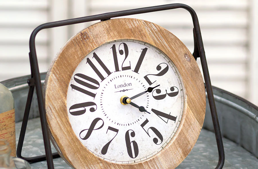 Rustic Wood and Metal Easel Clock