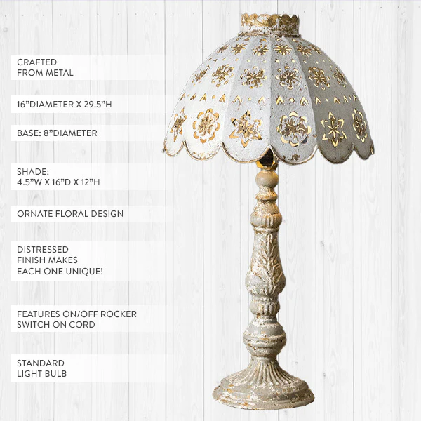 Large 29 Inch Ornate Distressed Table Lamp