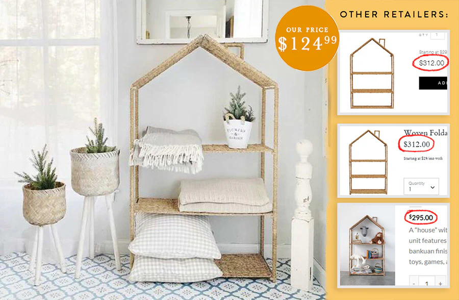 54 Inch House Shaped Seagrass Shelving Unit