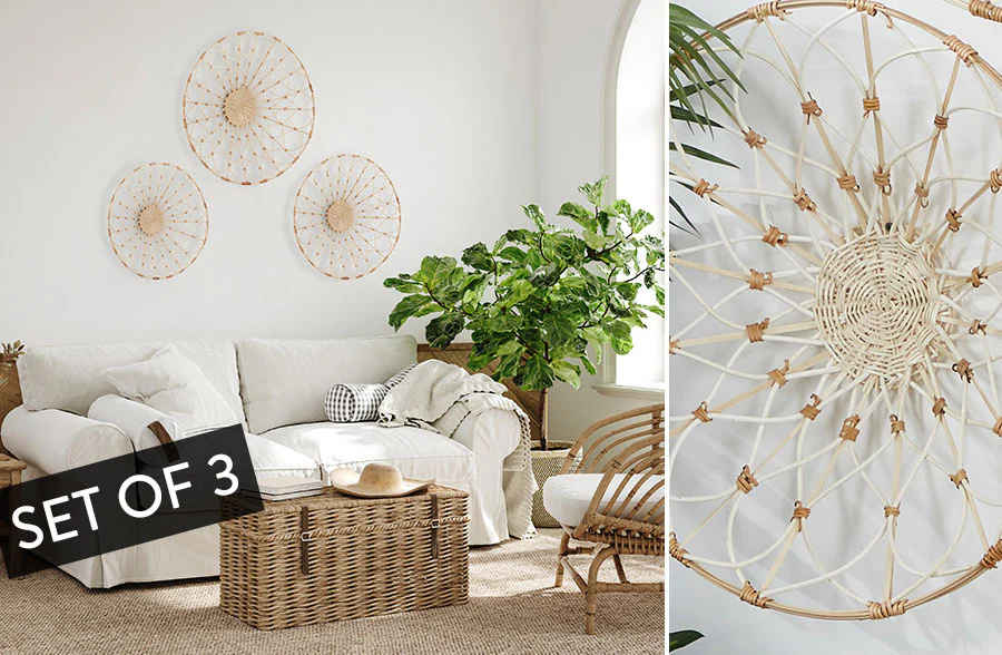 Round Rattan Wall Art, Set of 3