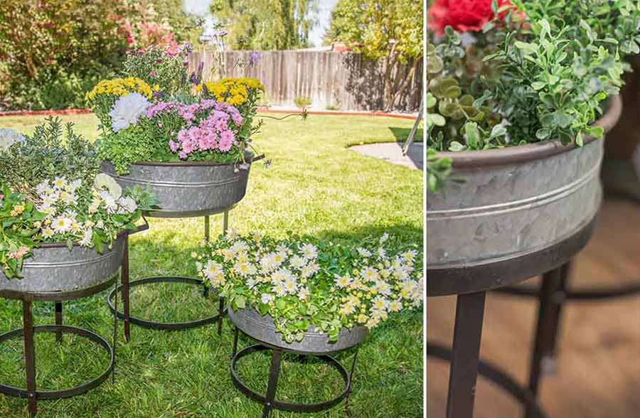Removable Galvanized Tray Planters on Stand, Set of 3