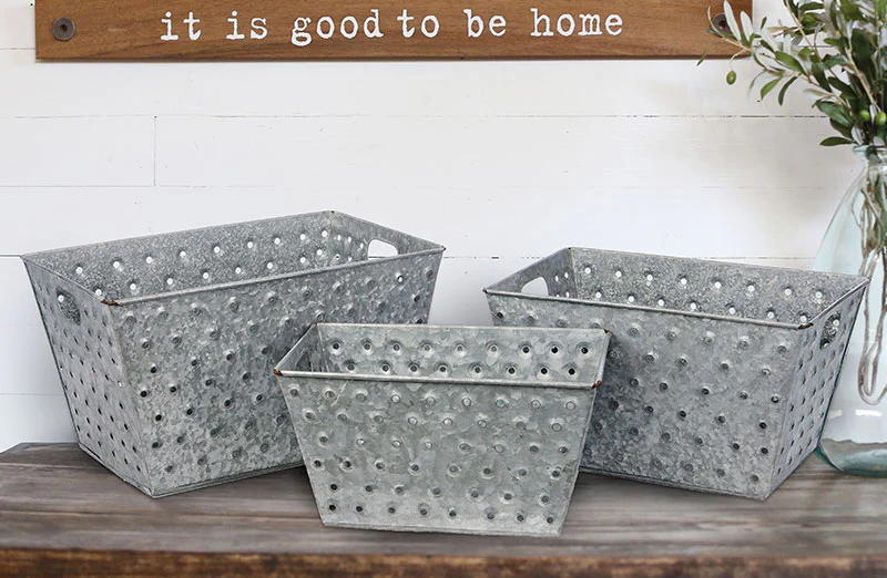 Metal Factory Bins  Set of 3