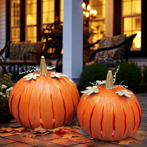 Indoor/Outdoor Luminary Pumpkins, Set of Two