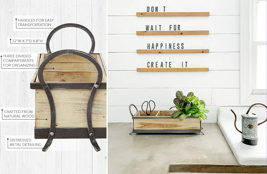 Wooden Divided Caddy with Metal Handles