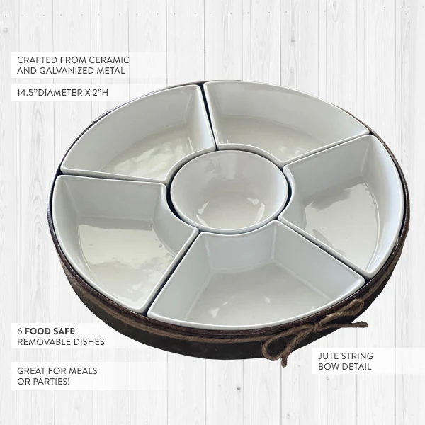 Ceramic 6 Section Dip Server with Metal Tray