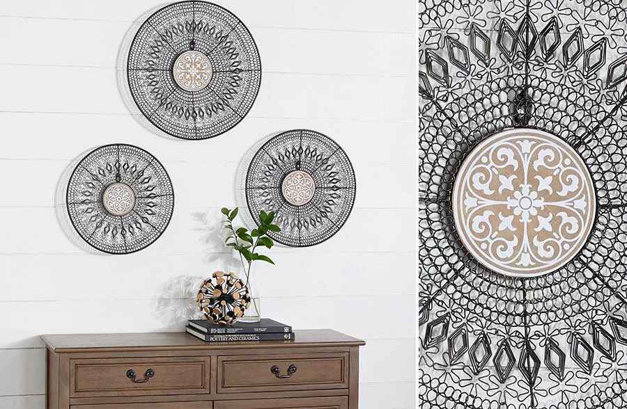 Metal Wire and Wood Basket Wall Decor, Set of 3