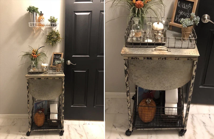Distressed Wash Tub Storage Side Table