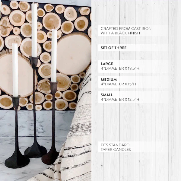 Cast Iron Taper Candle Sticks, Set of 3