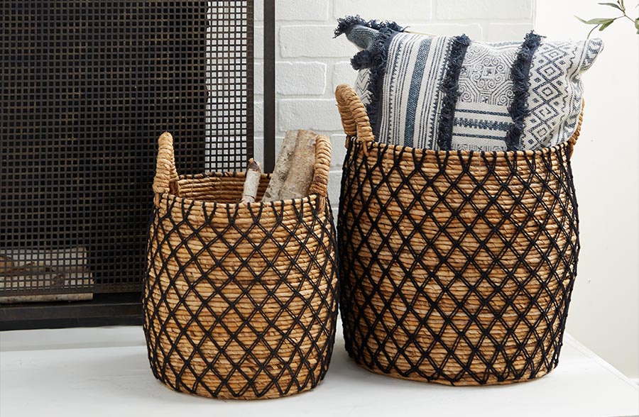 Banana Leaf  Wicker Basket, Set of 2