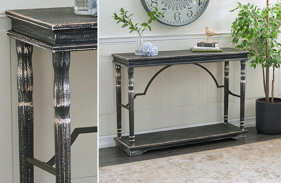Distressed Black Wooden Console Table