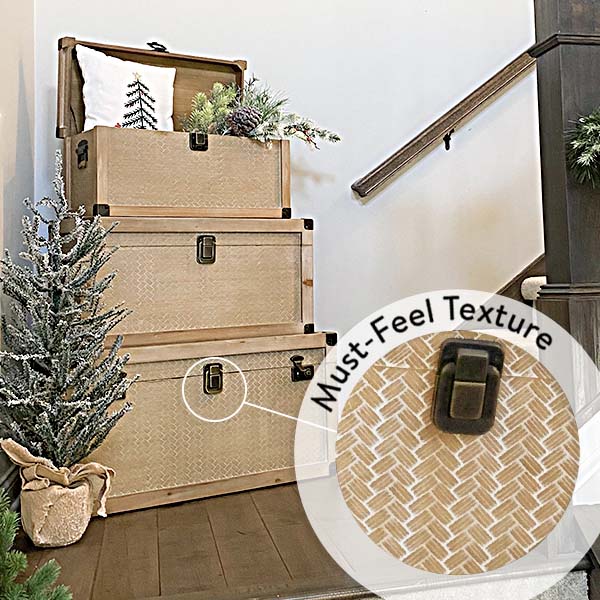 LARGE Herringbone Wooden Trunks, Set of 3