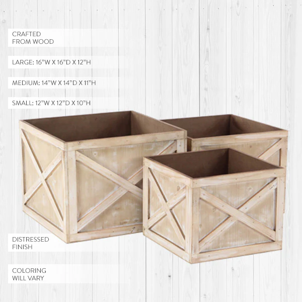 Light Barnwood Planters, Set of 3