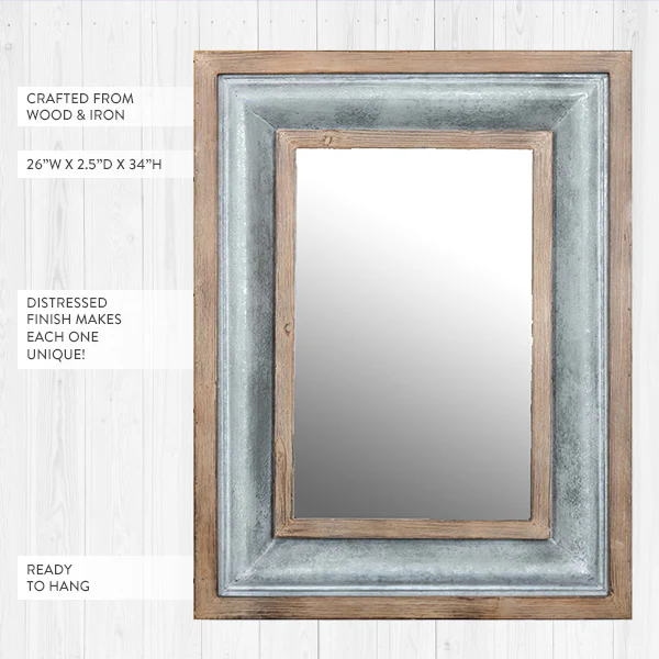 Vintage Inspired Iron and Wood Frame Mirror