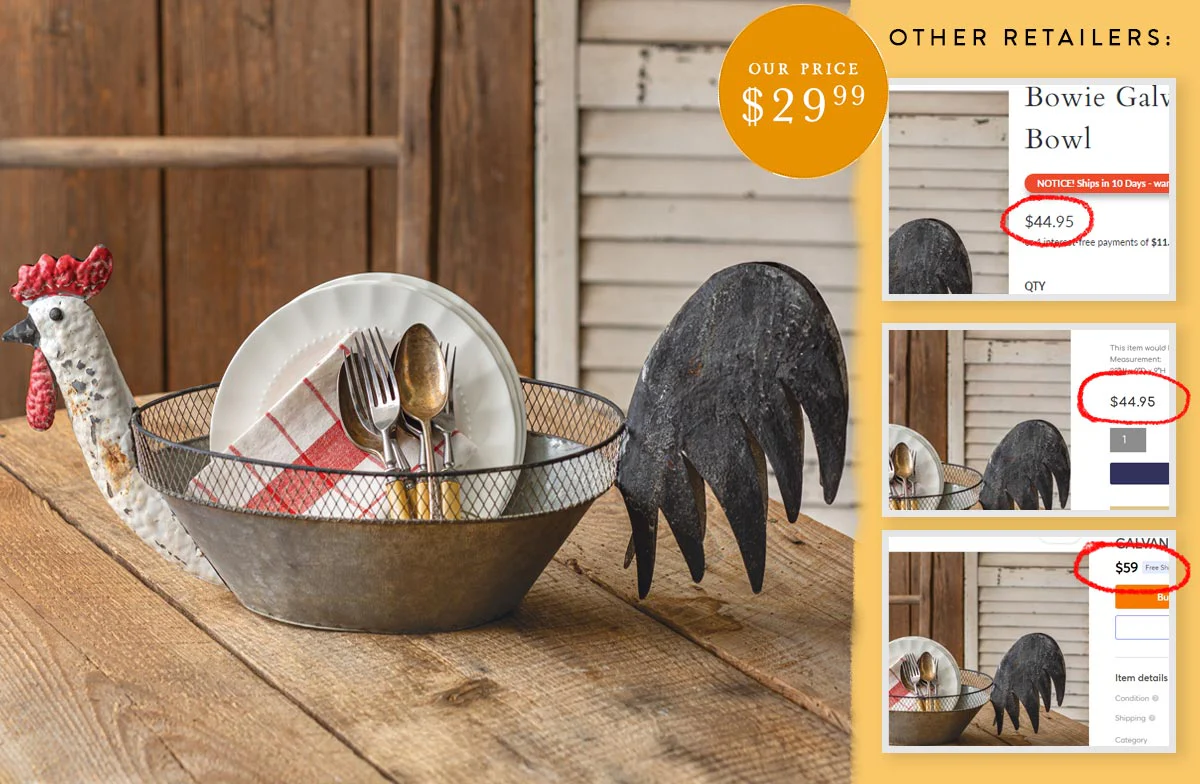 Galvanized Rooster Bowl with Chicken Wire