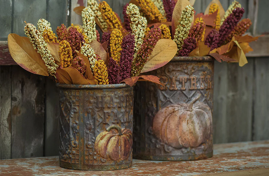 Rusted Metal Fall Planters, Set of 2