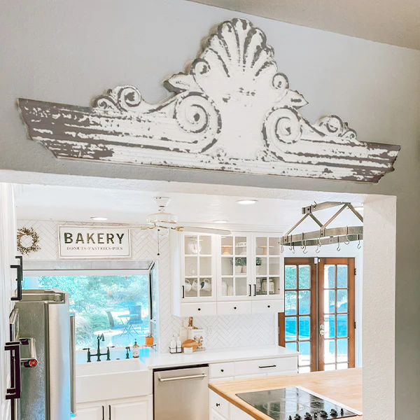 HUGE Distressed Wood Scroll Wall Decor