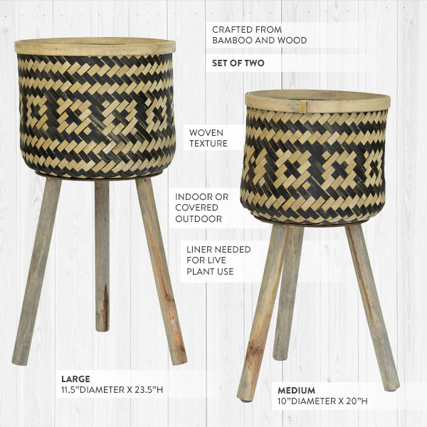 Woven Tall Plant Stands, Set of 2