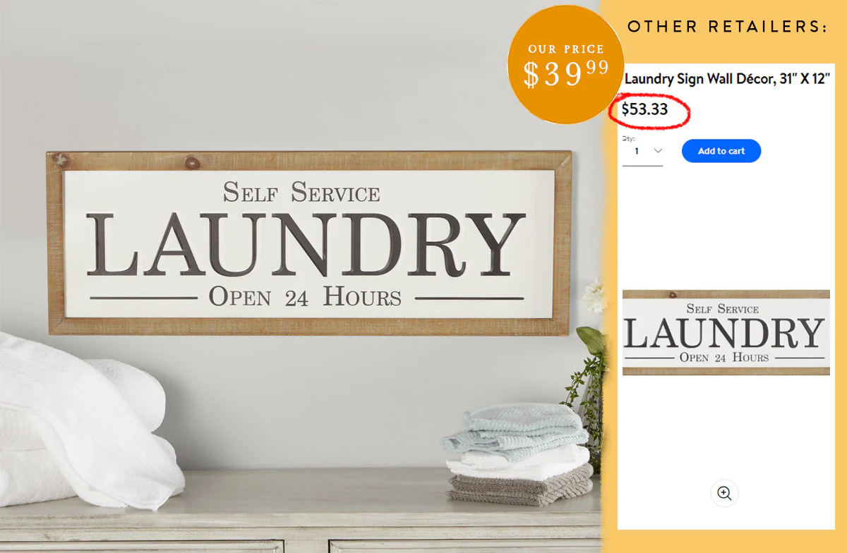 32 Inch Wooden Framed Laundry Sign