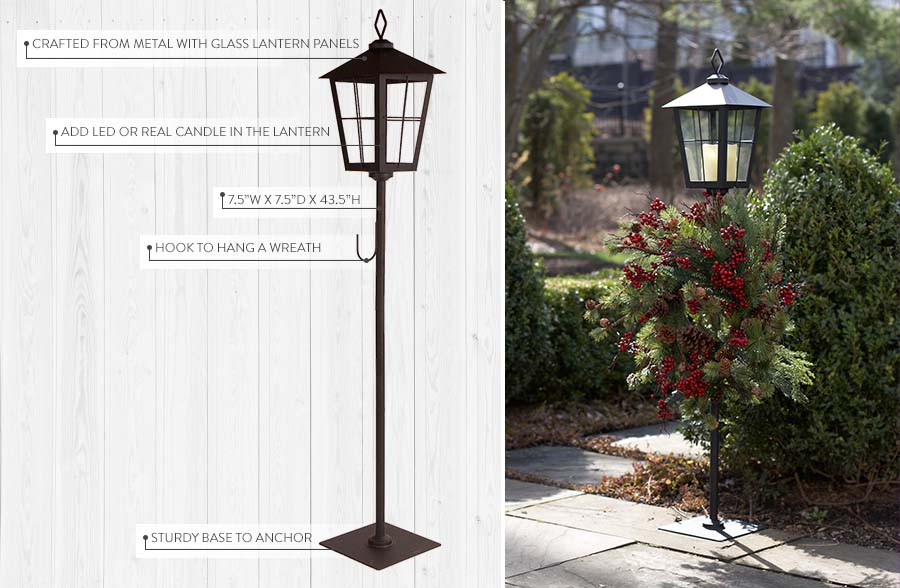 43 Inch Tall European Street Lantern with Wreath Hook