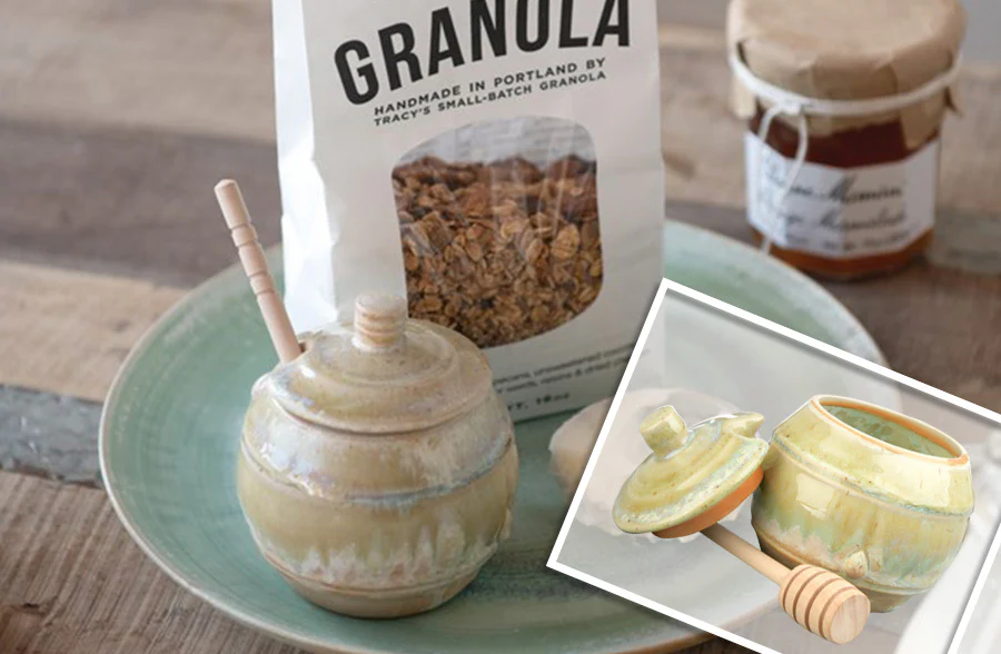 Honey Jar with Wood Dipper