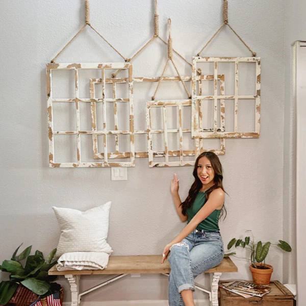 HUGE Distressed Wooden Hanging Window Frames