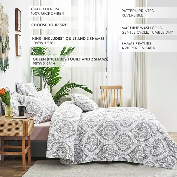 Reversible Demask Farmhouse Bedding Set, Choose Your Size