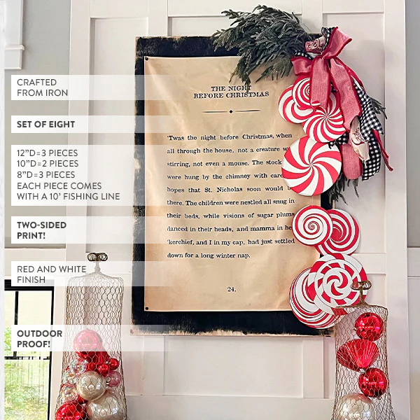 Red and White Spiral Oversized Outdoor Christmas Ornaments, Set of Eight